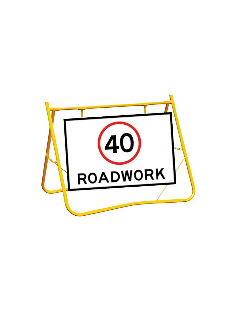 (40) Roadwork Sign  900 x 600 with Swing Stand Low Clearance (TR4-212A40SsLOW)
