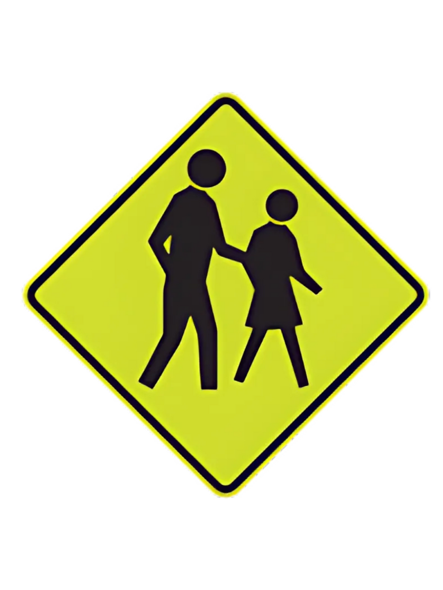 W6-1A Pedestrian Crossing Fluro Green 600 x 600 WARNING SIGN