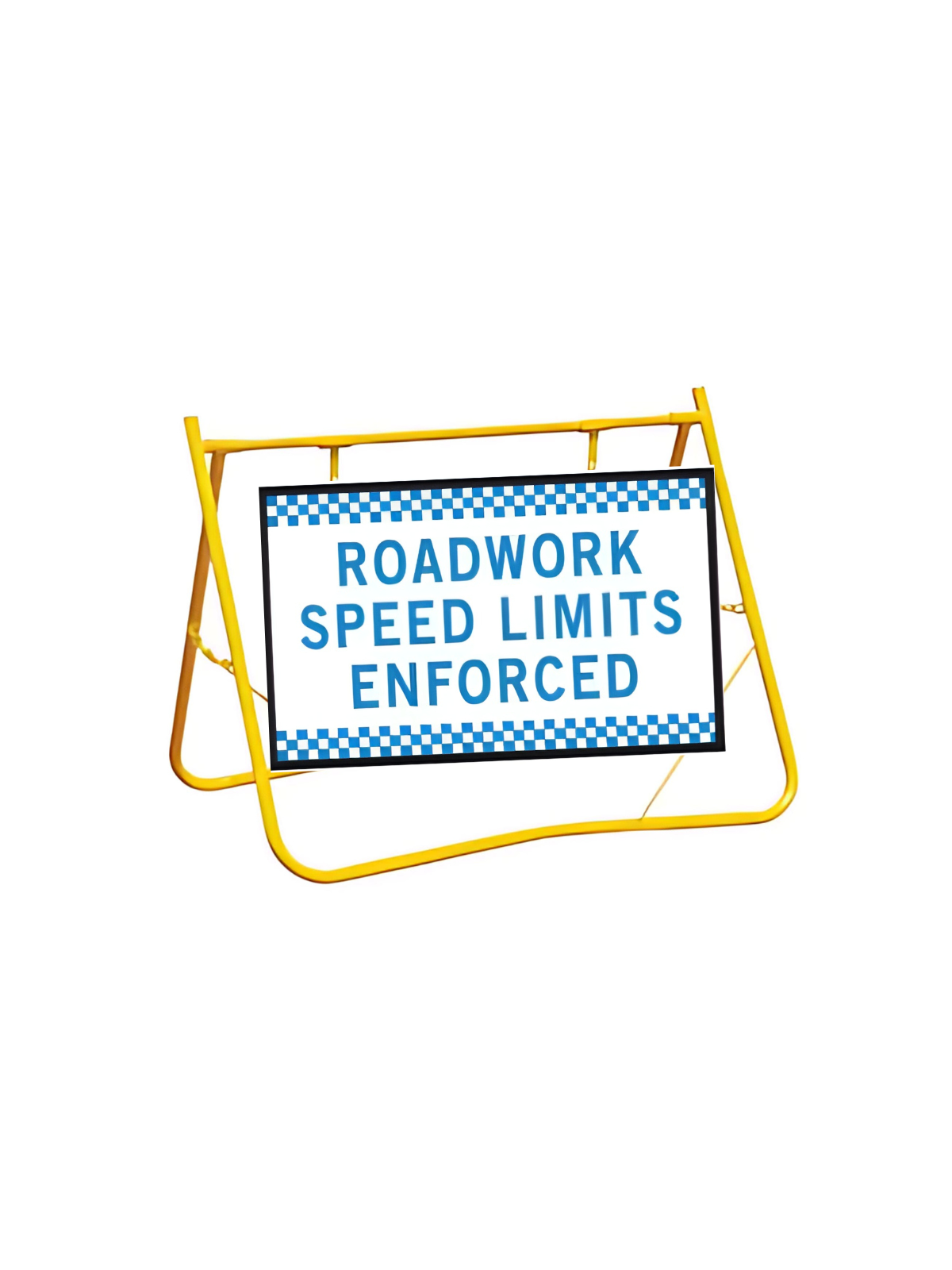 Roadworks Speed Limits Enforced 1200x900 with Swing Stand Low Clearance (T4-216MODB12X9SsLOW)