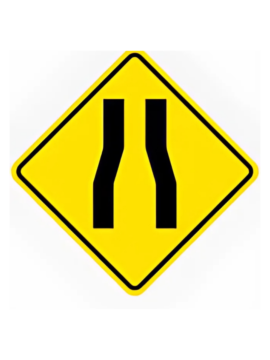 W4-3B (Road Narrows)750mm x 750mm WARNING SIGN