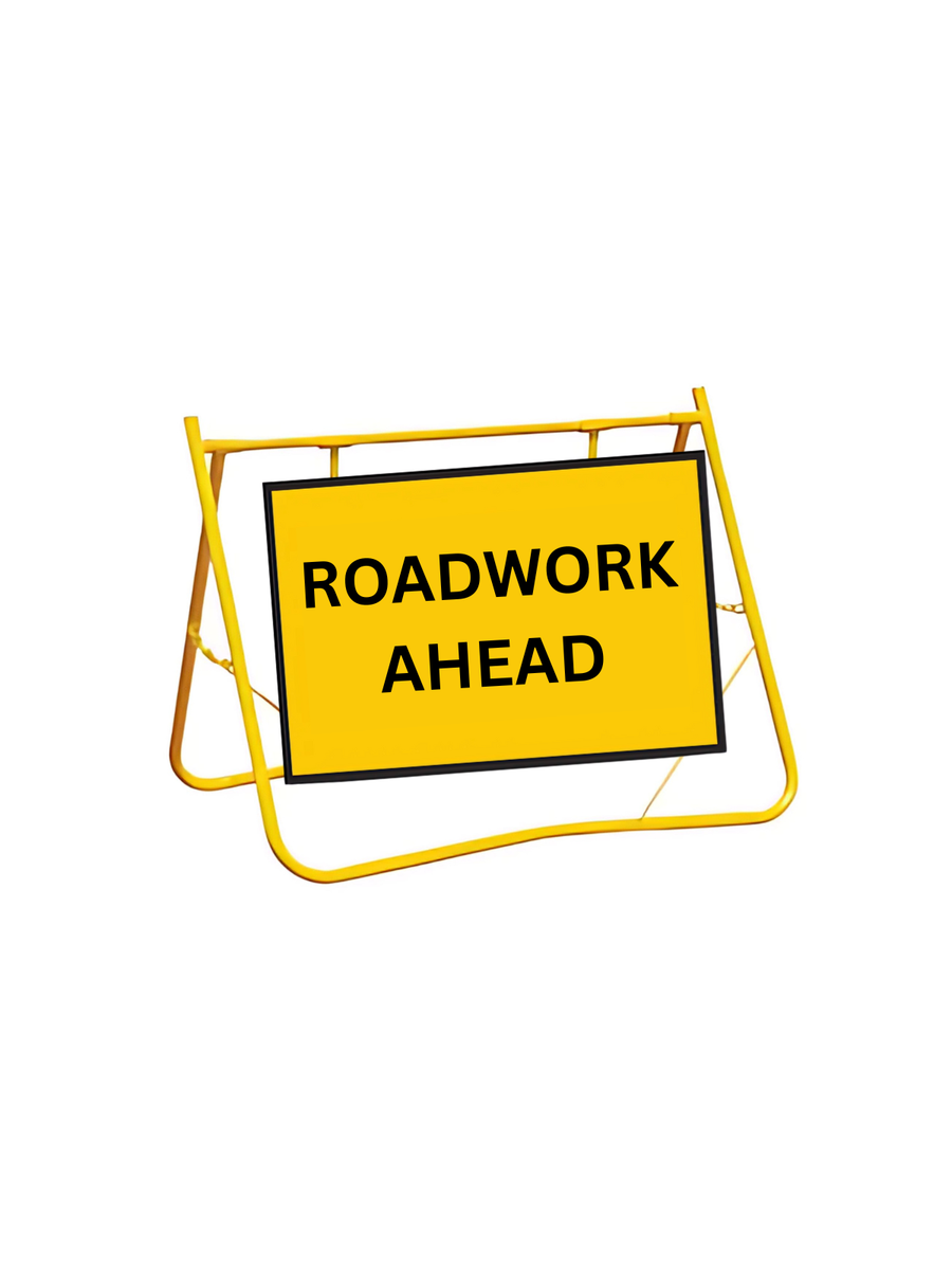 Roadwork Ahead 900x600 with Swing Stand XL 200mm Clearance (T1-1MODA9X6SsXL)