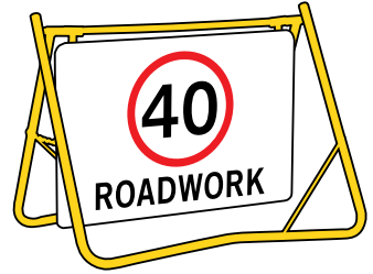 (40) Roadwork Sign  900 x 600 with Swing Stand Low Clearance (TR4-212A40SsLOW)
