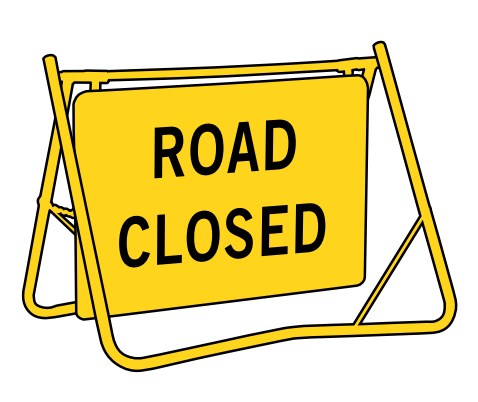 Road Closed Sign 1200x900 with Swing Stand Low Clearance(T2-4MODB12X9SsLOW)