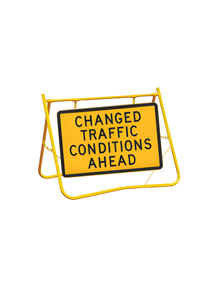 Changed Traffic Conditions Sign 900x600 with Swing Stand Low Clearance (T1-23MODA9X6SsLOW)