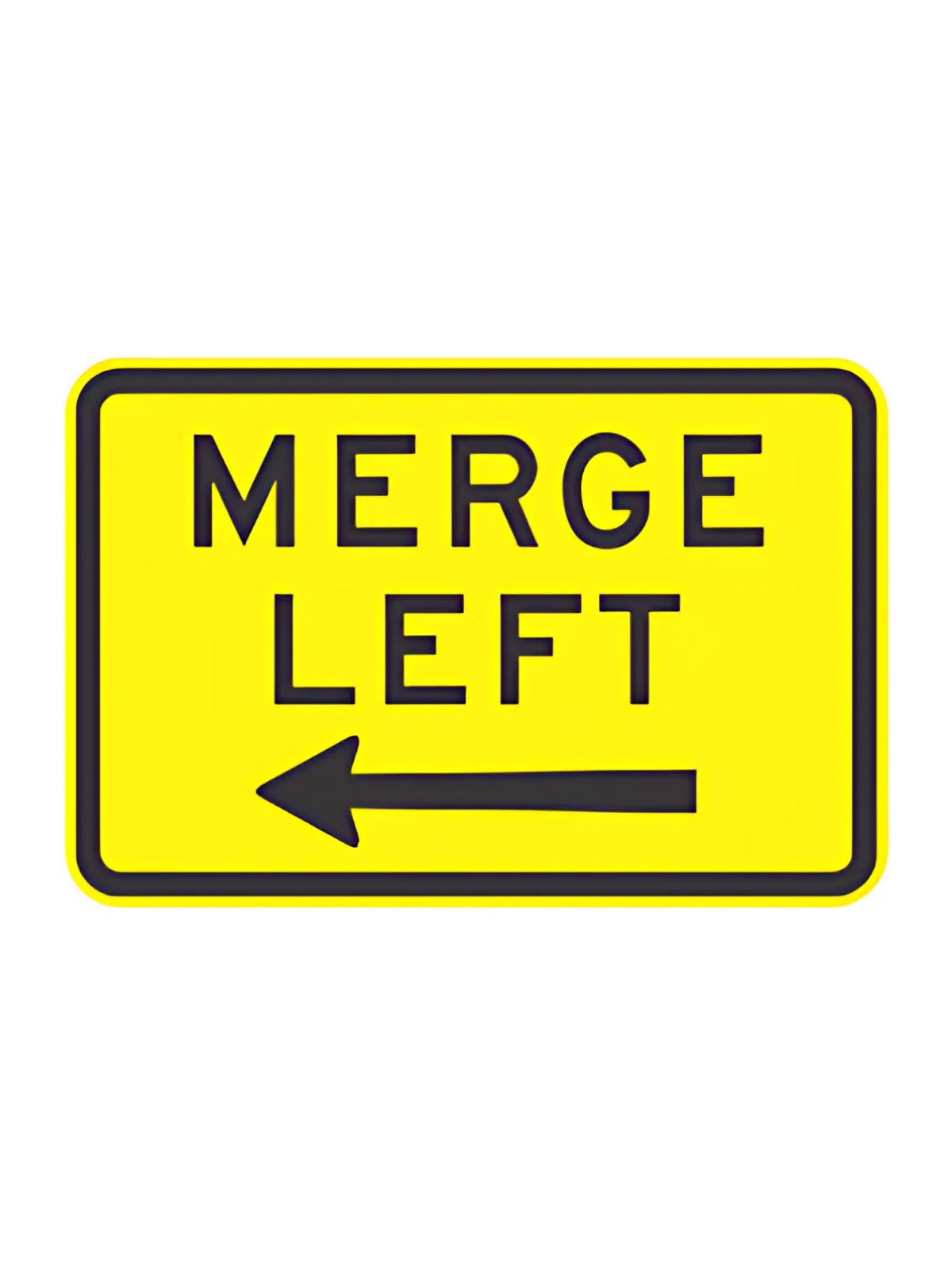 W8-15BL   Merge Left + Arrow   750mm x 500mm WARNING SIGN
