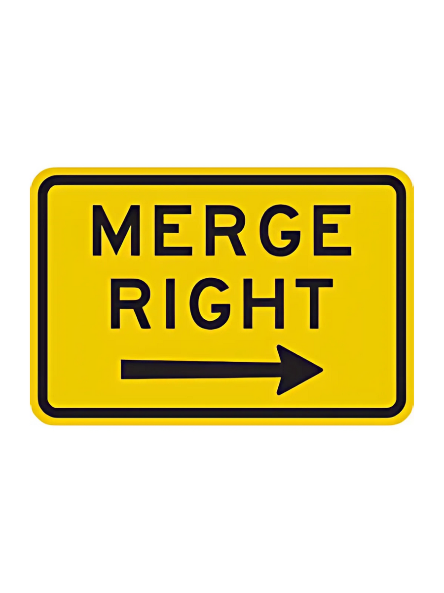 W8-15BR  Merge Right + Arrow 750mm X 500mm WARNING SIGN