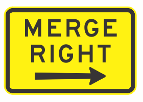 W8-15BR  Merge Right + Arrow 750mm X 500mm WARNING SIGN